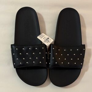 PINK Victoria's Secret Black Studded Slide Sandals